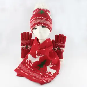 Bonnet d'hiver HZM-60625 écharpe ensemble de gants chauds de Noël bonnet de crâne en tricot chaud pour hommes et femmes (ensemble de trois pièces)