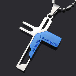 'Ti amo geso' inciso argento/oro/nero/blu placcato in acciaio inox di alta <span class=keywords><strong>qualità</strong></span> titanio croce collana per uomo donna - Product Image 3