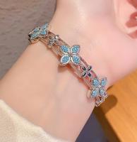 Bracelet à breloques de trèfle à quatre feuilles coloré pour femmes bijoux en Zircon plaqué or-cadeau d'anniversaire haut de gamme de niche de luxe léger