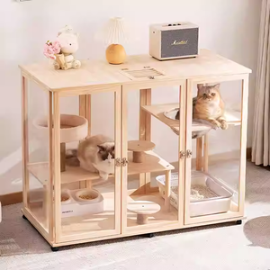 Mobilier élégant pour chat en bois de pin, villa pour chat avec portes en verre pour la décoration de la maison, maison en bois pour chat personnalisée - Product Image 1