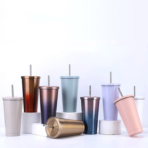 Ly giữ nhiệt bằng thép không gỉ 500ml 750ml, cốc cà phê hai lớp cách nhiệt, bình giữ nhiệt có nắp và ống hút - Product Image 3