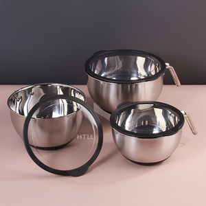 Tazón para Mezclar Huevos Plano y Antideslizante con Base de Silicona Personalizable, Asa/Tapa de Acero Inoxidable para Panadería, Masa, Frutas y Otros - Product Image 3