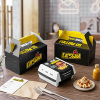 Boîte à frites jetable en papier pour emporter, emballage alimentaire personnalisé, boîtes à ailes de poulet, boîte à hamburger pour la restauration rapide avec poignée