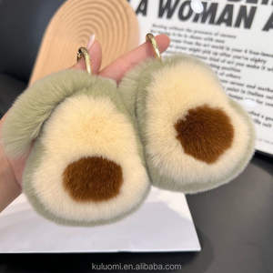 Kawaii bola verde coche llavero lindo Real Rex conejo piel aguacate muñeca colgante peluche juguetes fruta llaveros bolsa Orname - Product Image 2