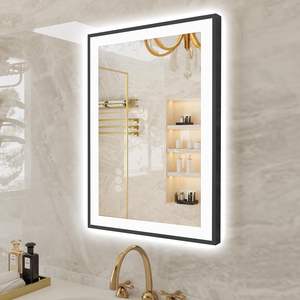 24x36 LED <b>Bathroom</b> <b>Mirrors</b> <b>for</b> <b>Wall</b> -Black Aluminum Framed (Front and Backlit), Anti-Fog Vanity <b>Mirror</b> - Product Image 1