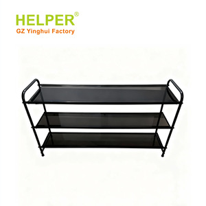 Helper Metal Shoe Rack 3 Tier Black Fabric Mesh Portable Storage Living Room - Product Image 3