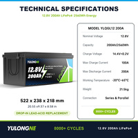 Batterie LiFePO4 à semi-conducteurs 12,8 V 200 Ah 2560 Wh avec BMS intelligent intégré, 8000 cycles, pour énergie solaire domestique hors réseau