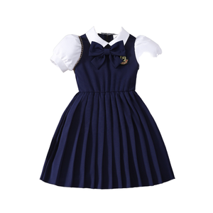 Gonne a pieghe in taffetà blu navy, tinta unita, traspiranti, per uniformi scolastiche primaverili da bambina dell'asilo - Product Image 4