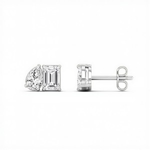 <b>Emerald</b> & Pear Lab Grown Diamond <b>Stud</b> <b>Earrings</b> Crafted in 925 Sterling Silver Titanium 10K 14K 18K Gold Elegant Fine Jewelry - Product Image 1