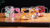 Mug isotherme à double paroi en verre sodocalcique, design esthétique DIY avec fleurs séchées, forme cœur, transparent, compatible lave-vaisselle et micro-ondes, pour boisson