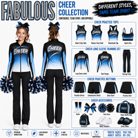 Setelan Pemanasan Cheerleader Logo Dua Sisi Custom Biru Ombre Cetak Anti Luntur Jaket Full Zip Celana Lurus Seragam Tim