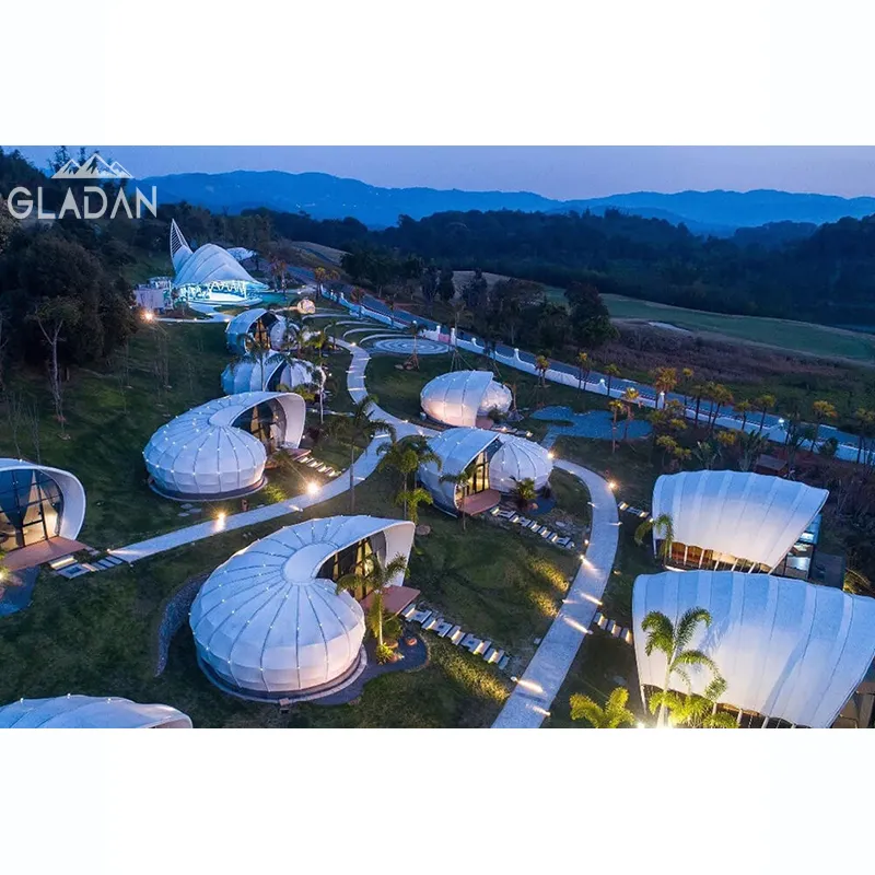 GLADAN Tenda Cina Produsen Rumah Resor Luar Ruangan Desain Modular Tenda Kerang Keong untuk Glamping Hotel