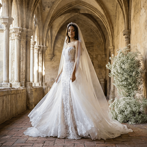 <span class=keywords><strong>Robe</strong></span> de mariée sirène <span class=keywords><strong>en</strong></span> dentelle Nt22 <span class=keywords><strong>pour</strong></span> la mariée avec longue traîne et <span class=keywords><strong>voile</strong></span> Jancember - Product Image 1