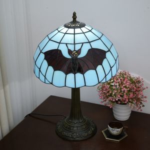 <span class=keywords><strong>Lampe</strong></span> de bureau Tiffany en verre bleu teinté, <span class=keywords><strong>lampe</strong></span> de chevet antique pour salon, chambre à coucher, bureau, lecture, décoration d'Halloween, lampes de table - Product Image 4