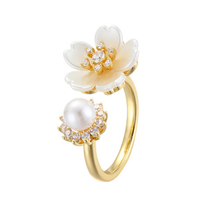 Flower Pearl <b>Open</b> <b>Ring</b> Gold Plated Adjustable Fashion <b>Ring</b> For Party Jewelry - Product Image 5