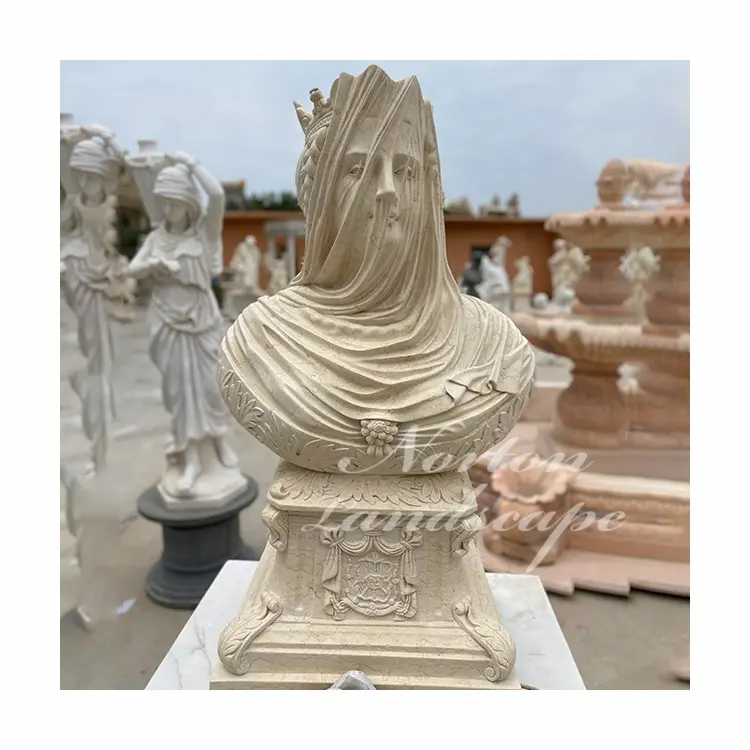 Venta caliente griego antiguo de piedra mármol estatua busto dama misteriosa busto de mármol escultura con pedestal