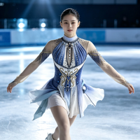 Robe de patinage artistique à motif bleu, blanc et or avec strass pour filles et adultes, col montant, maille, tenue de compétition et de performance
