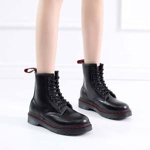 <span class=keywords><strong>Stivaletti</strong></span> Unisex Stile Britannico con Linea Rossa per Martin Boots in Vera <span class=keywords><strong>Pelle</strong></span> a Metà Polpaccio alla Moda Traspiranti Invernali con Lacci - Product Image 4