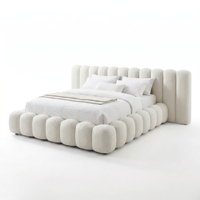 Cremefarbenes Stoffbezogenes Doppelbett Schlafzimmermöbel Hochwertiges Stoffbezogenes Weiches Kingsize-Bettgestell für Schlafzimmer