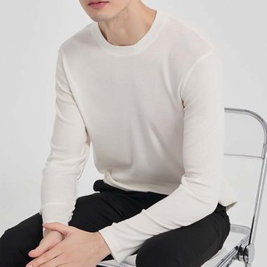 T-shirt à manches longues pour <span class=keywords><strong>homme</strong></span> en tissu mélangé laine et lyocell 220g, col rond, double couture, doux pour la peau, séchage rapide, t-shirt décontracté pour <span class=keywords><strong>homme</strong></span> - Product Image 3