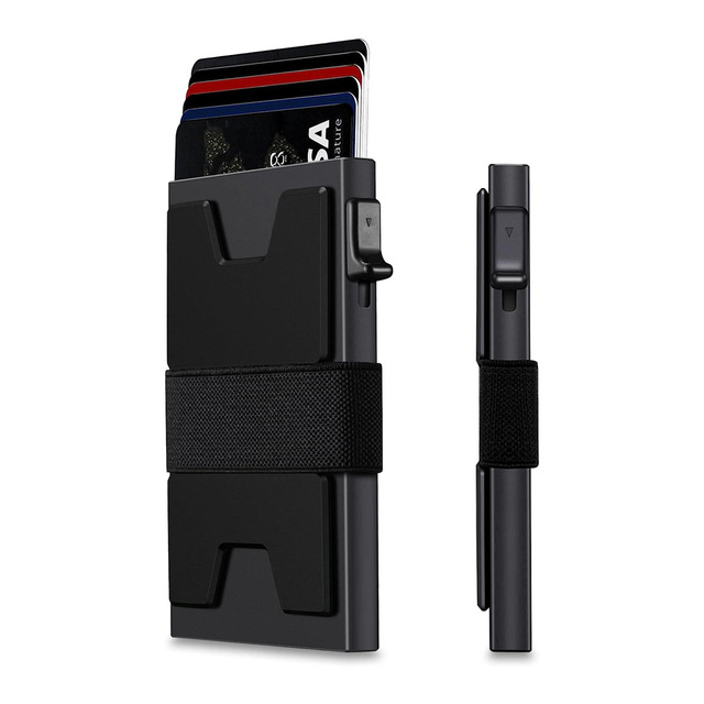 RFID Blocking Metal Pop up Card Holder Wallet with Cash Band  Slim Metal Card Holder Wallet for Men