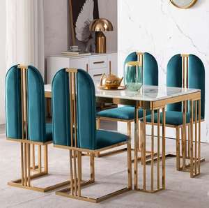 ชุดโต๊ะอาหารสแตนเลสสไตล์นอร์ดิกทันสมัยทันสมัยเรียบง่ายโต๊ะเฟอร์นิเจอร์หินอ่อนหรูหราน้ำหนักเบา - Product Image 1