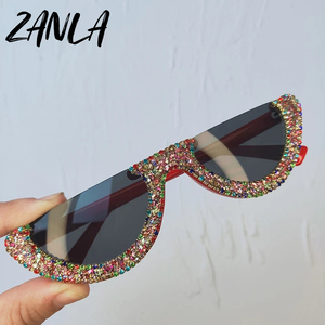Demi-monture marque de luxe Designer rose diamant lunettes de soleil pour femmes <span class=keywords><strong>2023</strong></span> <span class=keywords><strong>lune</strong></span> décroissante cristal lunettes De soleil Lunettes De Soleil Femme - Product Image 3