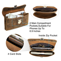 Sac de téléphone vintage pour homme en cuir Crazy Horse avec protection RFID, double poche, à porter à la ceinture, étui pour téléphone de 6,9 pouces avec emplacements pour cartes