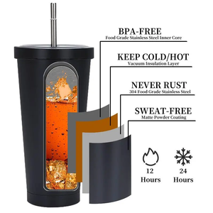 Vaso Térmico de Acero Inoxidable 304 de 17 oz, con Aislamiento al Vacío, Personalizable con Logotipo, para Café, Bebidas Frías, con Pajita - Product Image 2