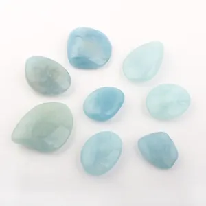 Fine polished reiki gravel natural Aquamarine tumbled Palm stones