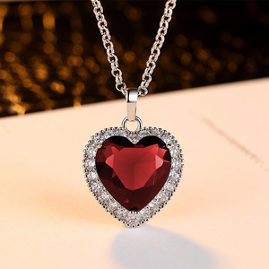 <span class=keywords><strong>Colgante</strong></span> de corazón de collar de diamantes de circón de gran tamaño para mujer, collar de Corazón Azul océano y <span class=keywords><strong>rojo</strong></span> - Product Image 6