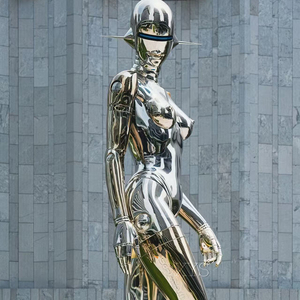 Sculpture Moderne Abstraite en Acier Inoxydable : Figurine Robotique Féminine 3D, Thème Mode, Couleur Personnalisée, Faite à la Main pour l'Art - Product Image 1