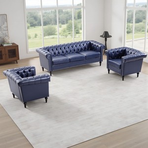 Canapé vintage en cuir PU noir capitonné, canapé Chesterfield de luxe pour salon, ensemble 3 places convertible, mobilier pour hall d'hôtel - Product Image 5
