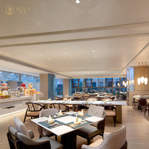 JEILI Ensemble de mobilier commercial <span class=keywords><strong>pour</strong></span> restaurant chinois : Banquette d'angle, chaise à dossier en rotin moderne et table en pierre blanche <span class=keywords><strong>pour</strong></span> projets hôteliers - Product Image 2