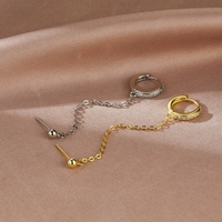 Boucles d'oreilles créoles rondes en argent sterling S925 EK291 pour femme, avec chaîne double piercing, accessoires élégants et originaux