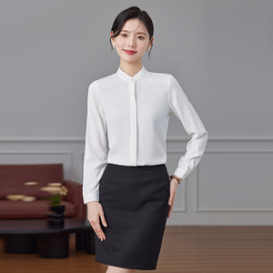Neue Modische Langärmlige Hochwertige Luxuriöse Einfarbige Elegante Damen Business Büro Weißkragen-Anzug Untere Hemdbluse-1 - Product Image 3