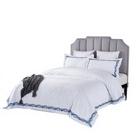 Ensemble de broderie sur mesure avec motif géométrique, linge de lit en pur coton, teinture réactive, 4 pièces pour hôtels, maisons d'hôtes, auberges