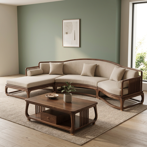 Luxury Curved Teak <b>Wood</b> <b>Sofa</b> Set Modular Minimalist Sectional Couch for Villa Hotel Living Room Furniture - Product Image 3