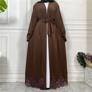 Mode Geborduurde Maxi Turkse Casual Vest Moslim Lange Jurk Abaya Voor Dames Vrouwen