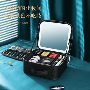 Estuche de Maquillaje de Lujo con Espejo Iluminado, Bolsa de Almacenamiento de Cosméticos de Cuero PU de Gran Capacidad, Organizador de Viaje Portátil con Asa Suave - Product Image 3