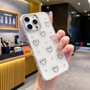 Funda para Teléfono con Corazón Plateado Electrochapado para iPhone 15 Pro Max, Accesorios para Teléfono Elegantes y Protectores para iPhone 16 Pro Max 16e - Product Image 5