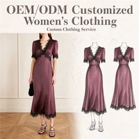 Robe midi élégante en satin violet sur mesure avec bordure en dentelle noire effet cils, manches courtes bouffantes, pour femmes, soirée, cocktail, fête