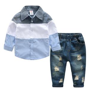 2 PCS Dei Vestiti Dei <span class=keywords><strong>Bambini</strong></span> Dei Ragazzi Copre Gli Insiemi del Bambino Del Cotone a maniche lunghe <span class=keywords><strong>Plaid</strong></span> Shirt + Jeans di Autunno della Molla Dei <span class=keywords><strong>Bambini</strong></span> Dei Ragazzi a strisce che Coprono gli insiemi - Product Image 2
