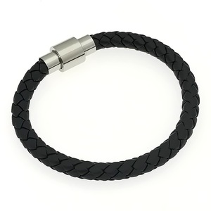 Stainless Steel Magnetic Buckle <b>Braided</b> Leather <b>Cord</b> Bracelet Unisex Fashion Simple Gift Jewelry - Product Image 2