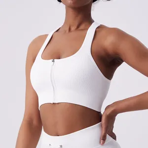 Zhejin Bonito Zipper Voltar Longo Sports Bra Europeu Americana Sem Costura Yoga Fitness Bra Plus Size Respirável e Confortável