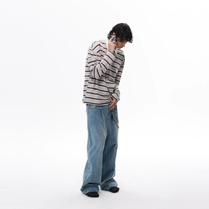 T-shirt personnalisé 100% coton, coupe ample et oversize, jersey à manches longues, chemises à manches longues pour hommes, polo rayé à manches longues - Product Image 5