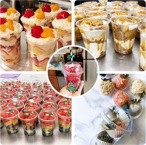 Vasos desechables para postres, vaso de plástico duro, <span class=keywords><strong>precio</strong></span> de fábrica personalizado, jugo, pastel de leche, 12 oz, 16oz, vasos de plástico con tapas de cúpula - Product Image 6