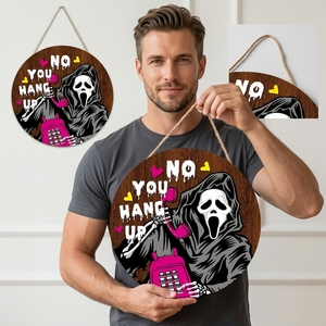 Plaque murale ronde en bois Ghostface pour Halloween, thème <span class=keywords><strong>film</strong></span> d'<span class=keywords><strong>horreur</strong></span>, décoration <span class=keywords><strong>de</strong></span> porte d'entrée - Product Image 4