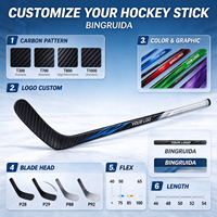 Bâton de hockey sur glace en fibre de carbone de qualité professionnelle à 13 couches, 375 g, 165 cm, pour adulte senior, manche monobloc, lame P92, poignée mate ergonomique, personnalisable