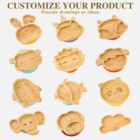 Vente en gros d'assiettes en bambou naturel de haute qualité en forme de nuage pour enfants avec base à ventouse en silicone antidérapante pour repas d'enfants